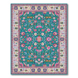Teal Persian Floral Area Rug with Ornate Borders