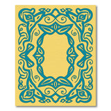 Golden Yellow Area Rug with Teal Celtic Knot Border