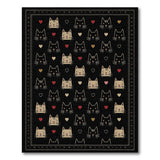 Whimsical Cat Faces Hearts Black Area Rug