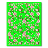 Pink Cherry Blossom on Vibrant Green Area Rug