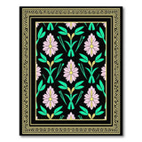 Elegant Pink Floral Persian Rug on Black with Gold Frame