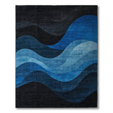 Wavy Black Blue Abstract Area Rug