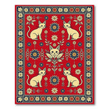 Whimsical White Cats Daisies Red Area Rug