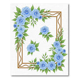 Vintage Blue Roses Floral Frame Area Rug