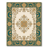Ornate Teal Gold Medallion Area Rug