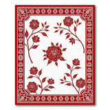 Red Rose Cutout Floral Area Rug with Ornate Border
