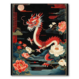 Majestic Red Dragon Peony Area Rug