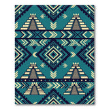 Blue and Teal Teal Aztec Pyramid Heritage Tribal Rug