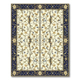Ivory Persian Floral Area Rug with Gold Vines Navy Border