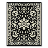ODIKA Washable Ornate Floral Medallion Area Rug - Black & Cream Low Pile Non-Slip Rug