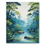 Misty Forest River Silhouette Area Rug