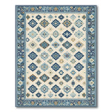 Ivory Blue Diamond Geometric Tribal Area Rug