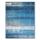 Distressed Blue Grey Striped Area Rug