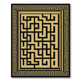 Gold Maze Geometric Area Rug Black Border