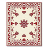 Red Floral Border Cream Area Rug