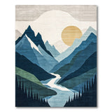 Washable Modern Abstract Mountain Landscape Area Rug - Low Pile & Non-Slip