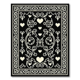 Ornate Black White Hearts Swirl Area Rug