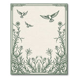 Ornate Green Birds Daisies Floral Frame Rug