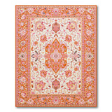 ODIKA Washable Oriental Area Rug - Orange & Pink Floral Medallion, Low Pile Non-Slip Pet Friendly Rug