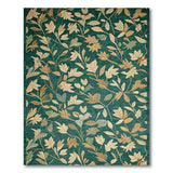 Vintage Teal Green Leaf Floral Area Rug