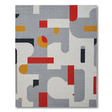 Abstract Geometric Grey Area Rug with Red Orange Accents
