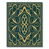 Ornate Teal Rug with Gold Filigree Border