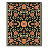 Vintage Orange Floral Black Area Rug