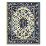 Traditional Persian Floral Area Rug - Ivory Navy
