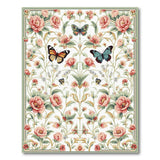 Floral Vintage Pink Peony Butterfly Floral Area Rug