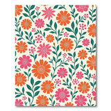 Vibrant Orange Pink Floral Pattern Area Rug