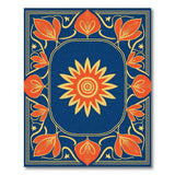 Navy Blue Sunburst Floral Medallion Rug