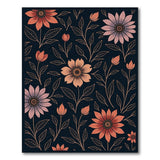 Navy Floral Area Rug with Pink Orange Blooms
