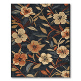 Navy Floral Vintage Area Rug with Beige Blooms