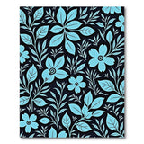 Teal Floral Leaves on Black Area Rug