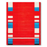 Bold Red Geometric Area Rug with Blue White Accents