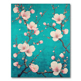 ODIKA Teal Cherry Blossom Washable Area Rug - Low Pile & Non-Slip Floral Home Decor