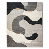 Grey Geometric Modern Abstract Wavy Grey Area Rug
