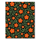 Vibrant Orange Floral on Black Area Rug