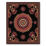 Black Persian Floral Medallion Rug with Maroon Accents