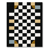 Modern Geometric Checkerboard Rug with Curved Accents