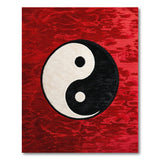 Red Yin-Yang Area Rug with Textured Swirls