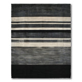 Black White Geometric Striped Woven Rug