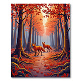 Autumn Foxes Forest Path Red Area Rug