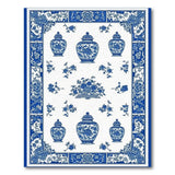 ODIKA Chinoiserie Blue and White Ginger Jar Washable Area Rug - Low Pile & Non-Slip