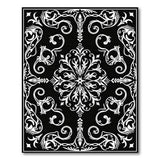 Ornate Black White Floral Parrot Area Rug