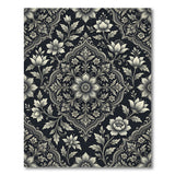 Black White Floral Vintage Area Rug