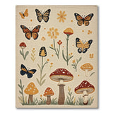 Whimsical Cream Area Rug with Butterflies Mushrooms