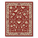 Vintage Red Floral Birds Area Rug