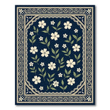 Navy Dogwood Floral Rug with Ornate Border