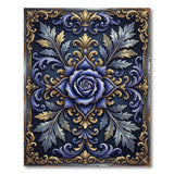 Ornate Navy Blue Rose Baroque Area Rug
